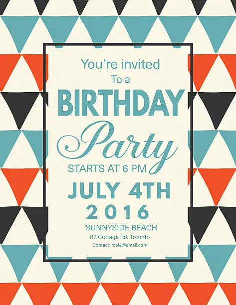 Vector illustration of Mid Century Modern Style Background With Birthday Invitation