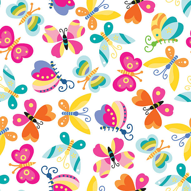 Seamless Background With Colorful Cartoon Butterflies Stock Illustration -  Download Image Now - iStock