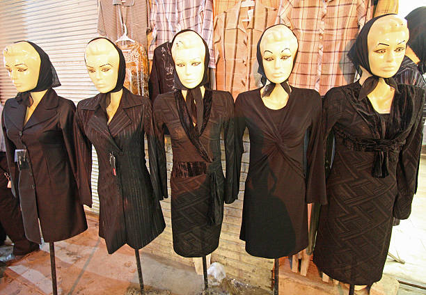 istock Five mannequins wearning black dresses in Kerman Bazaar 636952770