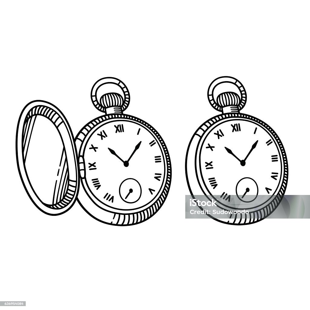 Antique pocket watch Antique pocket watch, vintage engraving style. Isolated black and white vector illustration. Pocket Watch stock vector