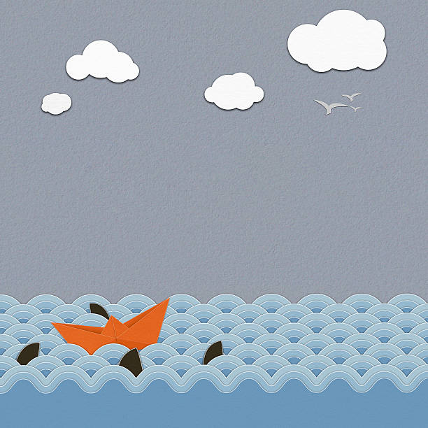 istock Origami boat on the  sea ,paper art 636960384