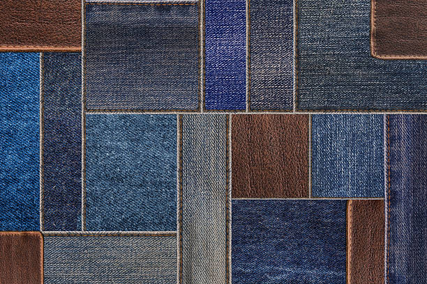 istock Denim jeans with leather texture, patchwork denim jean with leather 636961756