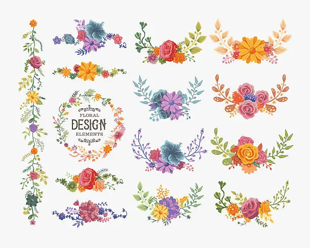 Vector illustration of Floral Wreaths and Bouquets