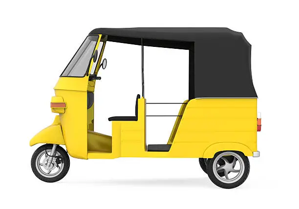 Yellow Auto Rickshaw isolated on white background. 3D render