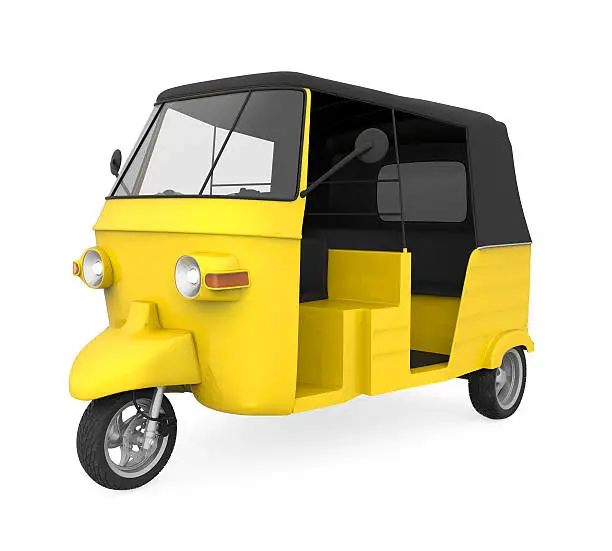 Yellow Auto Rickshaw isolated on white background. 3D render