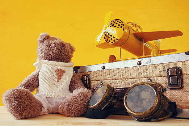 istock vintage toy plane and cute teddy bear 636967486