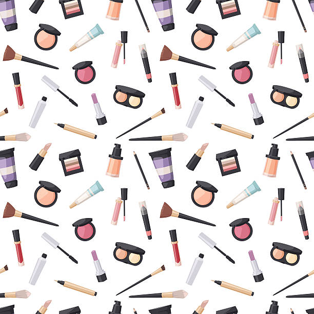 뷰티 코스메틱 매끄러운 패턴 - make up brush make up work tool cosmetics stock illustrations
