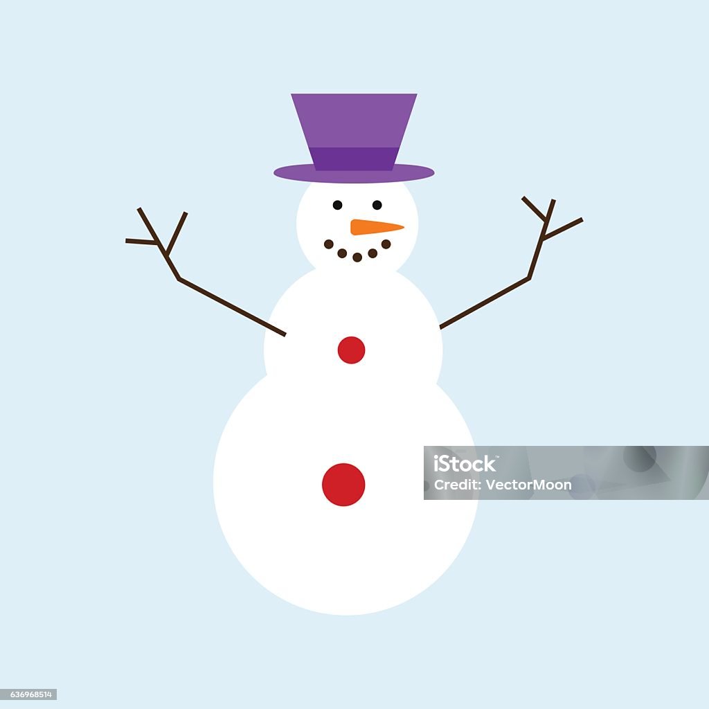Cartoon snowman character vector illustration. Vector cartoon cute white snowman in clothes with attributes of Christmas in hands on blue background. Funny new year snowflake frozen character illustration. Adult stock vector