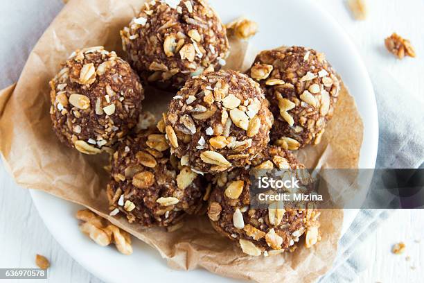 Energy Granola Bites Stock Photo - Download Image Now - Granola, Sports Ball, Almond