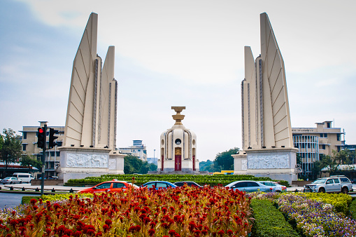 Bangkok, Thailand - November 6, 2010: Democracy Monument. The Democracy Monument is a public monument in the centre of Bangkok, capital of Thailand. It occupies a traffic circle on the wide east-west Ratchadamnoen Klang Road, at the intersection of Dinso Road.