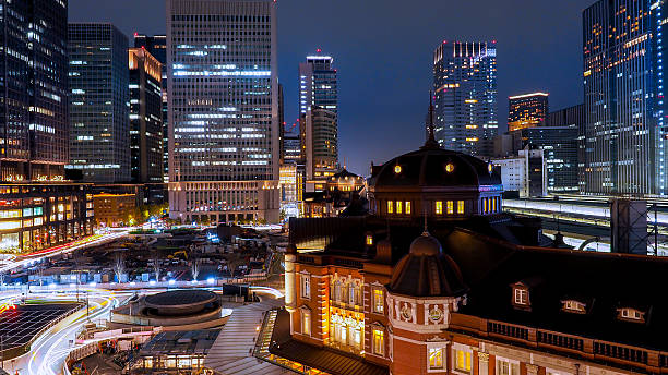 istock lighting on street and blue light sky at tokyo station 636976600