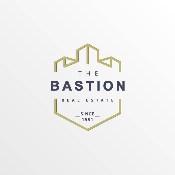 illustrazioni stock, clip art, cartoni animati e icone di tendenza di autentico logo della società immobiliare castle tower. - fortezza immagine