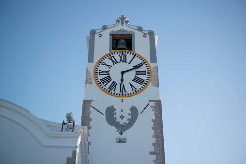 the church igreja Santa Maria do Castelo in the old town of Tavira at the east Algarve in the south of Portugal in Europe.