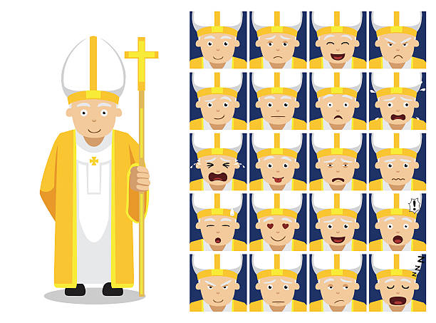 religia chrześcijański papież cartoon emotion twarze wektor ilustracja - god anger displeased praying stock illustrations