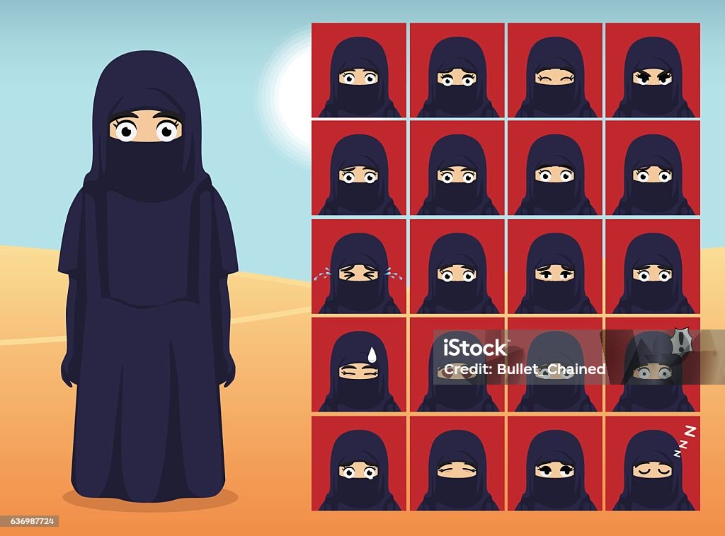 Muslim Woman Niqab Cartoon Emotion Faces Vector Illustration Stock  Illustration - Download Image Now - iStock