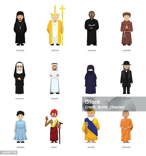 Religious People Cute Cartoon Characters Set Stock Illustration - Download Image Now - Characters, Bible, Priest