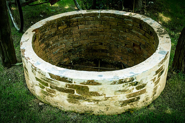istock Old Brown brick water well 636988720