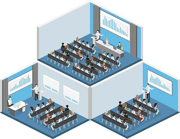 Vector illustration of Business presentation meeting in conference hall.