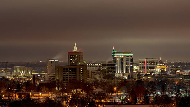 istock Boise city skyline in winter and at night 637000078