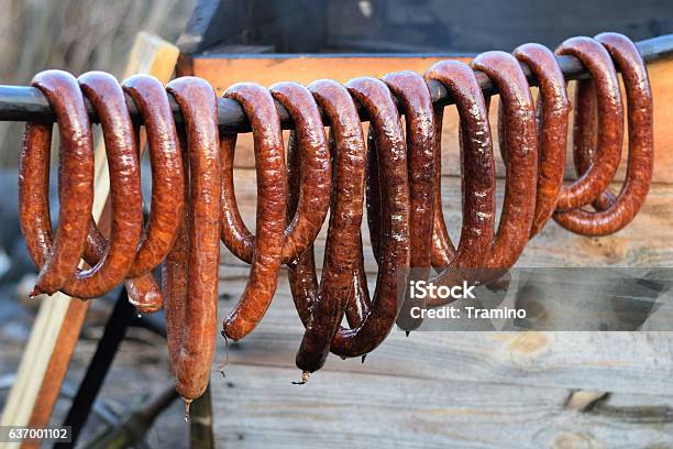 Traditional Home Made Smoked Sausages Stock Photo - Download Image Now - Business, Business Finance and Industry, Chest - Torso