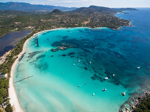 Aerial  view  of Santa Giulia beach in Corsica Island in France