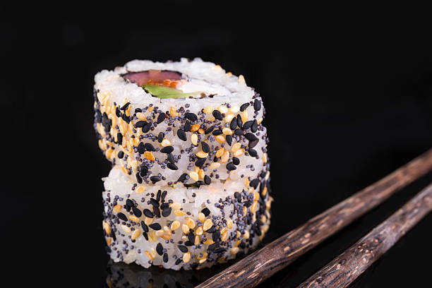 istock Japanese food on a black background 637003132