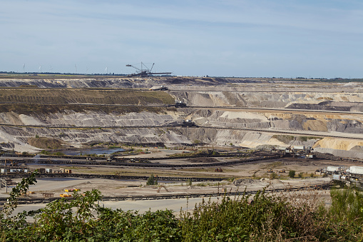 Inden, Germany - September 10, 2016: Soft coal opencast mining Inden at the Rhenania brown coal field (Inden, Northrhine Westphalia, Germany) on September 10, 2016.