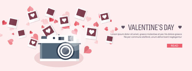 istock Vector illustration. Flat background with photos. Love, hearts. Valentines day 637014764