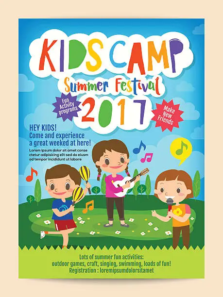 Vector illustration of kids summer camp education poster flyer