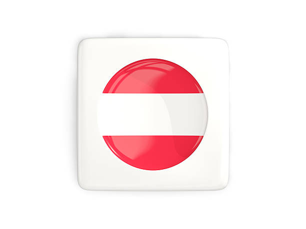 Square button with round flag of austria isolated on white. 3D illustration