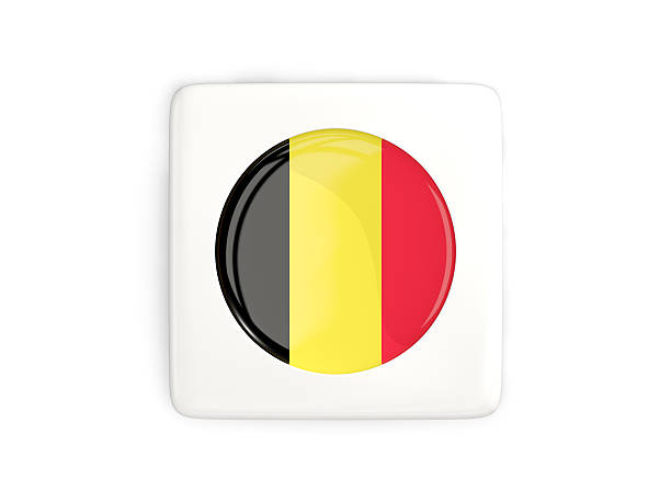 Square button with round flag of belgium isolated on white. 3D illustration