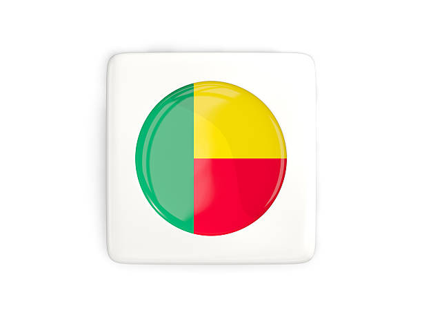 Square button with round flag of benin isolated on white. 3D illustration