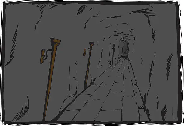 Vector illustration of Unlit torches in unlit dungeon