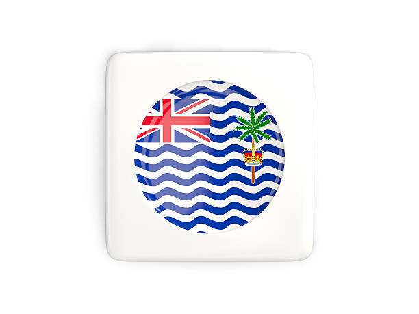 Square button with round flag of british indian ocean territory isolated on white. 3D illustration