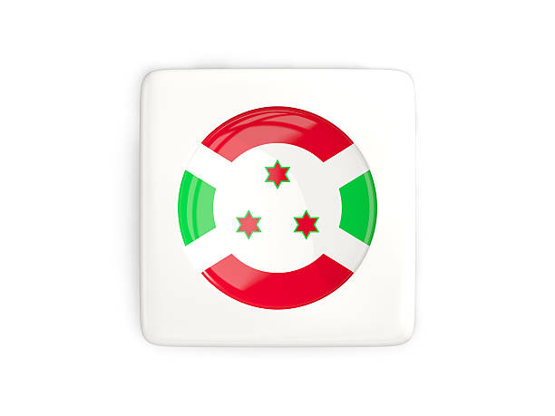 Square button with round flag of burundi isolated on white. 3D illustration