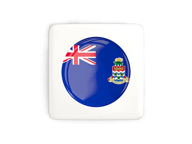 Square button with round flag of cayman islands isolated on white. 3D illustration
