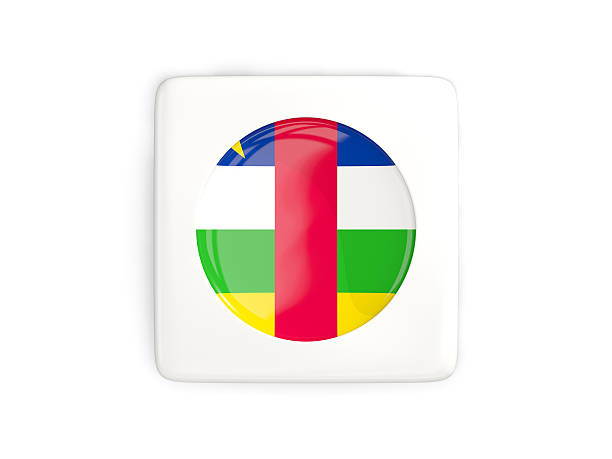 Square button with round flag of central african republic isolated on white. 3D illustration