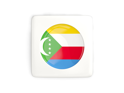 Square button with round flag of comoros isolated on white. 3D illustration