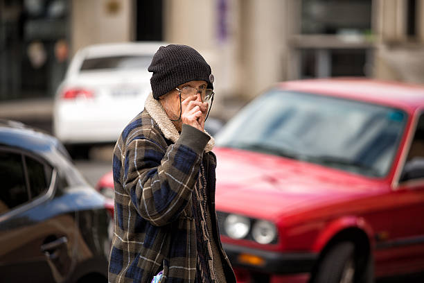 Ballarat, Australia-March 28, 2015. Candid portrait of interesting male character in conversation on the streets of Ballarat, Victoria