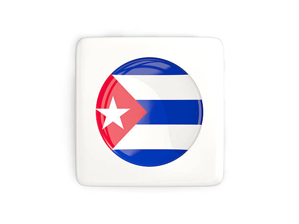 Square button with round flag of cuba isolated on white. 3D illustration
