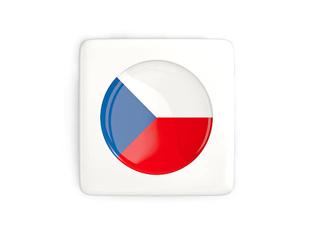 Square button with round flag of czech republic isolated on white. 3D illustration