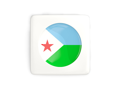 Square button with round flag of djibouti isolated on white. 3D illustration