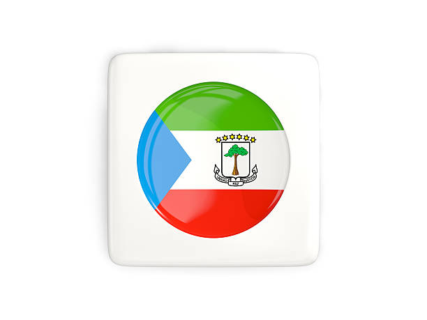 Square button with round flag of equatorial guinea isolated on white. 3D illustration
