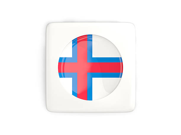 Square button with round flag of faroe islands isolated on white. 3D illustration