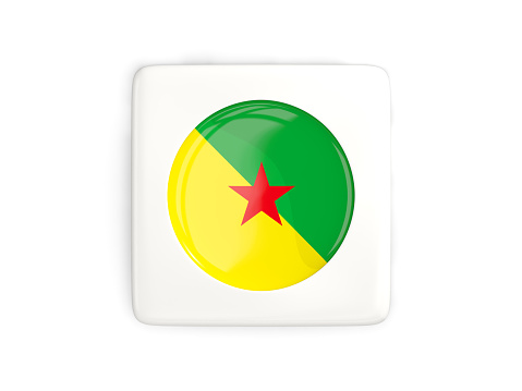 Square button with round flag of french guiana isolated on white. 3D illustration