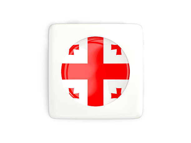 istock Square button with round flag of georgia 637018850