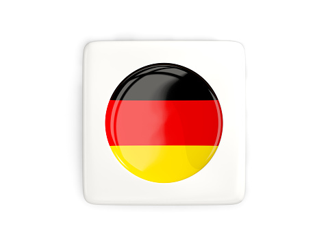 Square button with round flag of germany isolated on white. 3D illustration