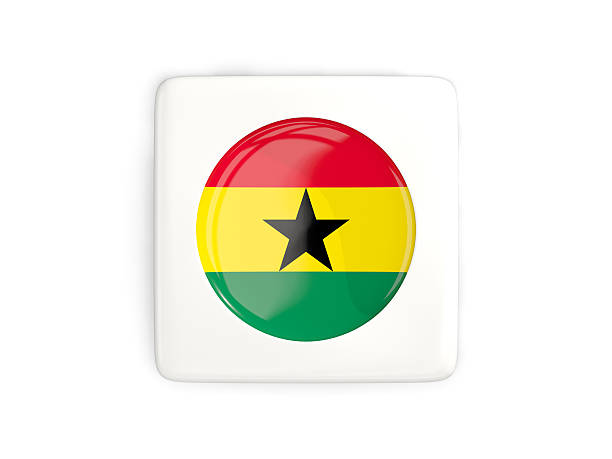 Square button with round flag of ghana isolated on white. 3D illustration