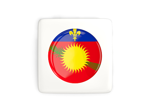 Square button with round flag of guadeloupe isolated on white. 3D illustration