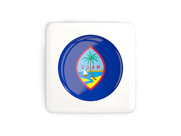 Square button with round flag of guam isolated on white. 3D illustration